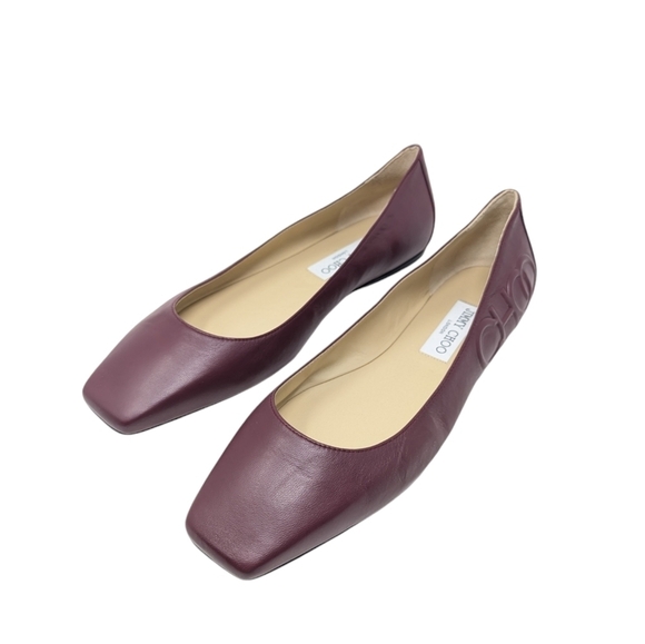 NIB Jimmy Choo Gwenevere Square Toe Wine Bordeaux Burgundy Flats Size EU 40 - Picture 1 of 7